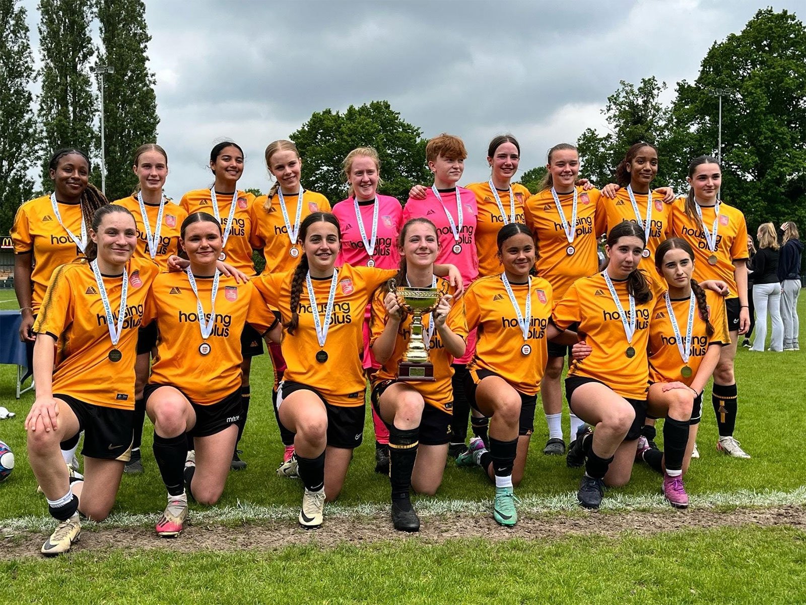 Middlesex Schools FA U16 Girls Squad who won 4-2 away to Sussex to win the Victoria Dodds Trophy on 18/05/2024